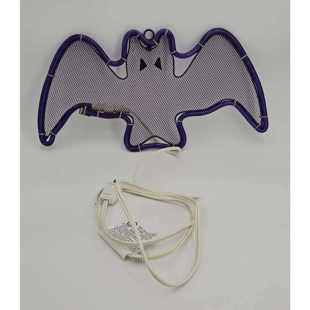 Vintage Halloween Decoration Bat Light Window Hanging Purple Mesh Metal Vampire